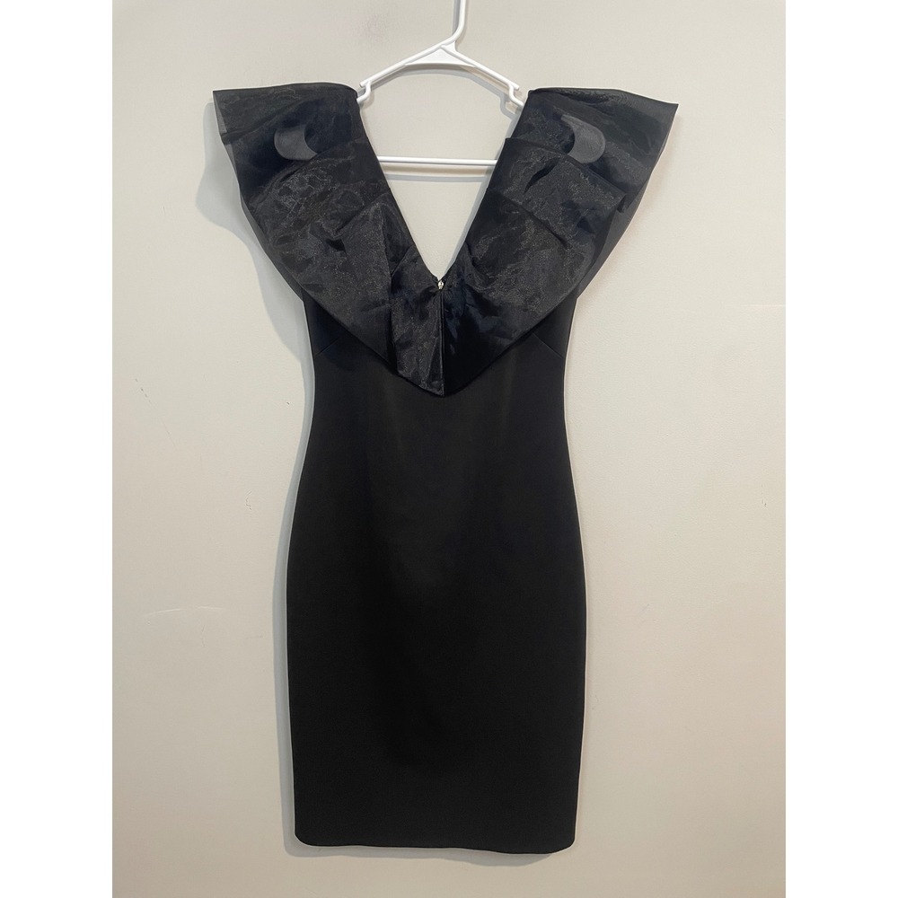 Eliza J Organza Ruffle Cocktail Dress Black Size‎ 6 Cocktail Party Wedding Guest